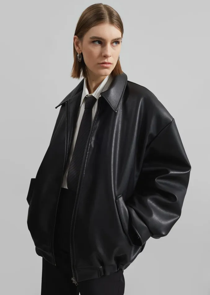 The Frankie Shop Outerwear Elden Faux Leather Bomber Jacket 8211 Black 8211 Women