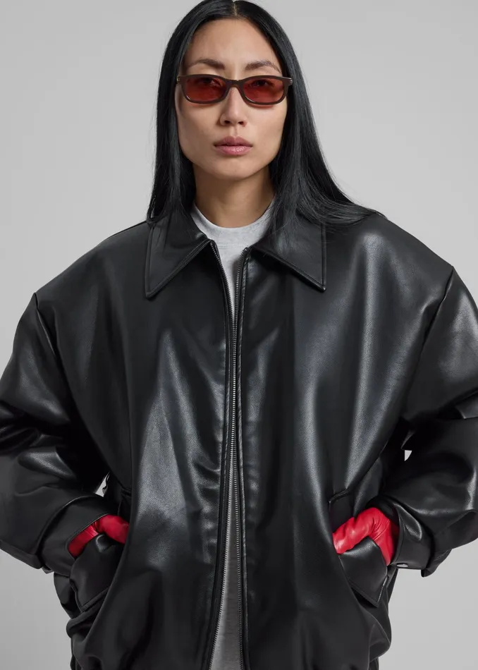 The Frankie Shop Outerwear Elden Faux Leather Bomber Jacket 8211 Black 8211 Women