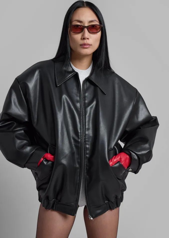 The Frankie Shop Outerwear Elden Faux Leather Bomber Jacket 8211 Black 8211 Women