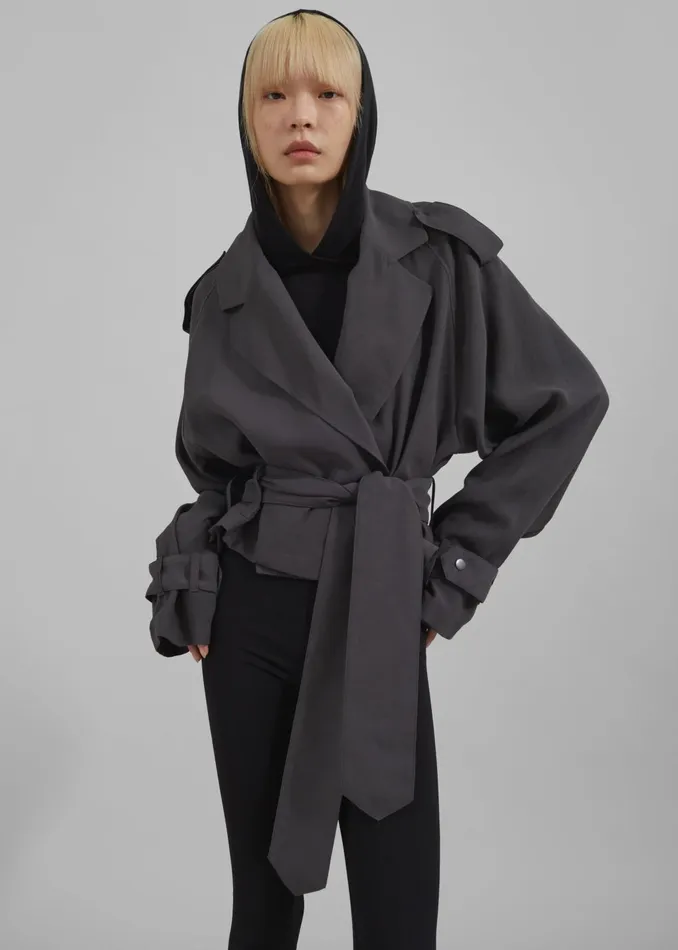 The Frankie Shop Outerwear Faven Cropped Trench 8211 Charcoal 8211 Women