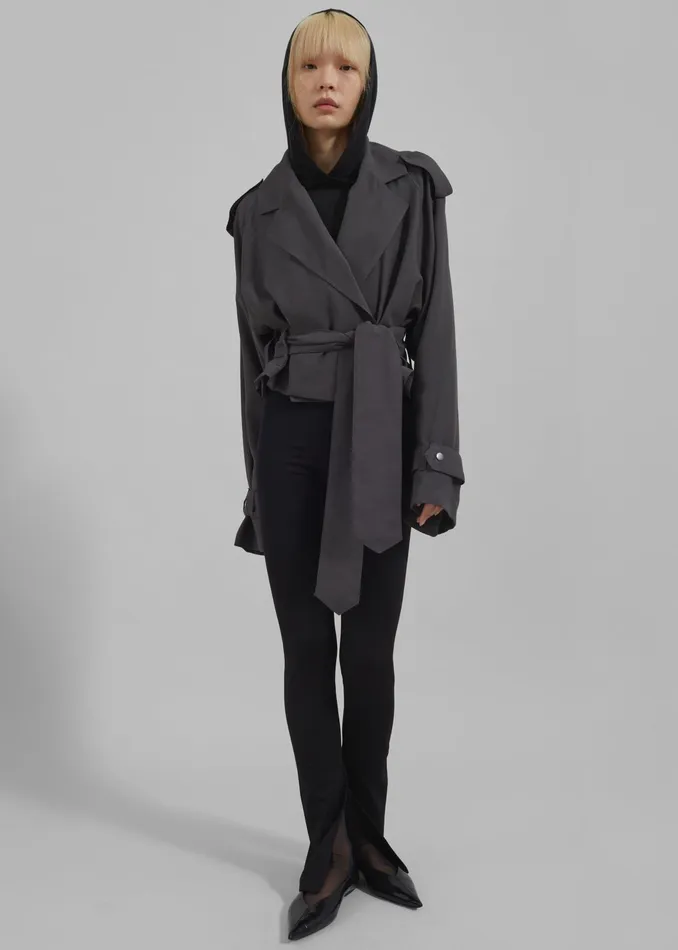 The Frankie Shop Outerwear Faven Cropped Trench 8211 Charcoal 8211 Women