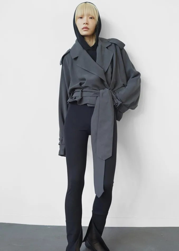 The Frankie Shop Outerwear Faven Cropped Trench 8211 Charcoal 8211 Women