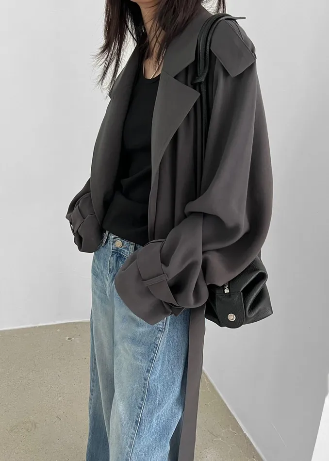 The Frankie Shop Outerwear Faven Cropped Trench 8211 Charcoal 8211 Women