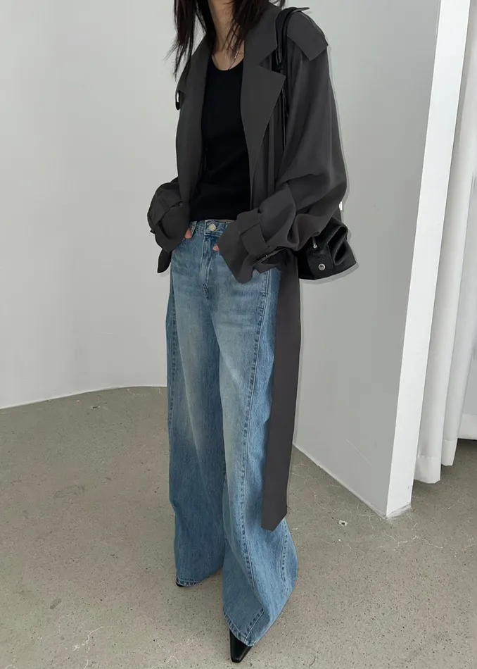 The Frankie Shop Outerwear Faven Cropped Trench 8211 Charcoal 8211 Women