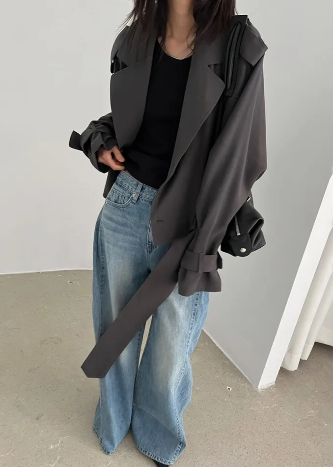 The Frankie Shop Outerwear Faven Cropped Trench 8211 Charcoal 8211 Women