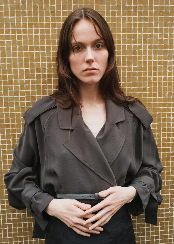 The Frankie Shop Outerwear Faven Cropped Trench 8211 Charcoal 8211 Women