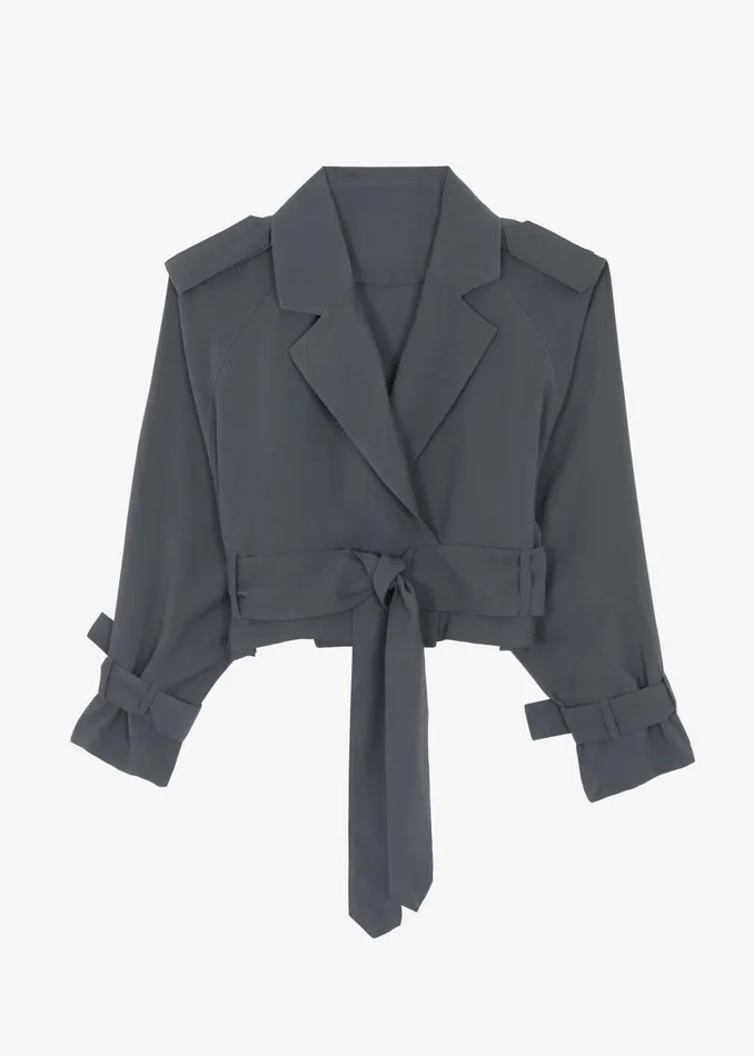 The Frankie Shop Outerwear Faven Cropped Trench 8211 Charcoal 8211 Women
