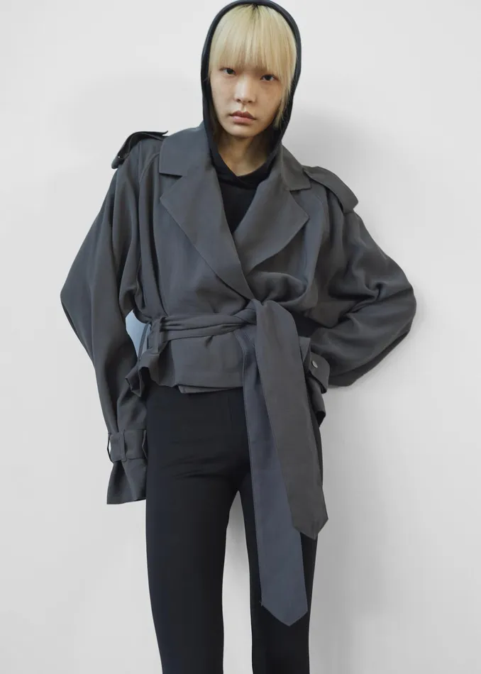 The Frankie Shop Outerwear Faven Cropped Trench 8211 Charcoal 8211 Women