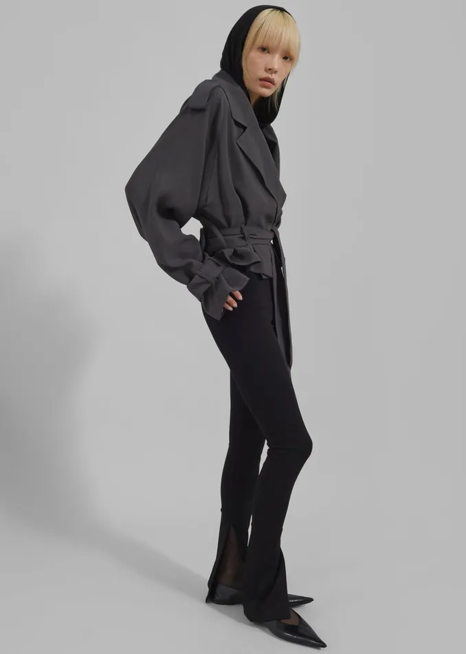 The Frankie Shop Outerwear Faven Cropped Trench 8211 Charcoal 8211 Women