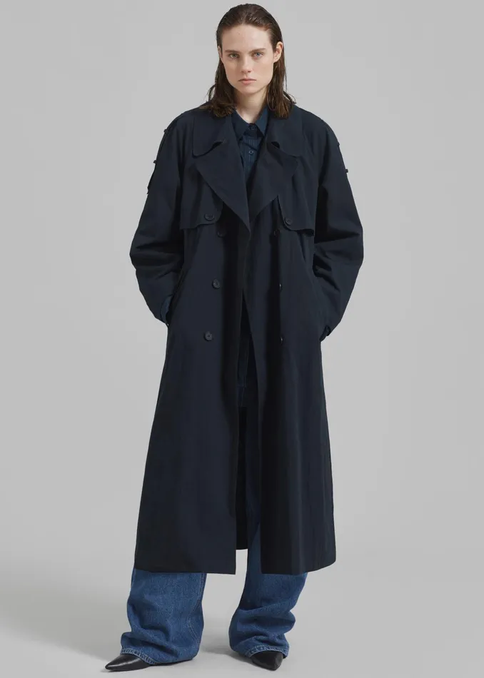 The Frankie Shop Outerwear Fitz Trench Coat 8211 Navy 8211 Women