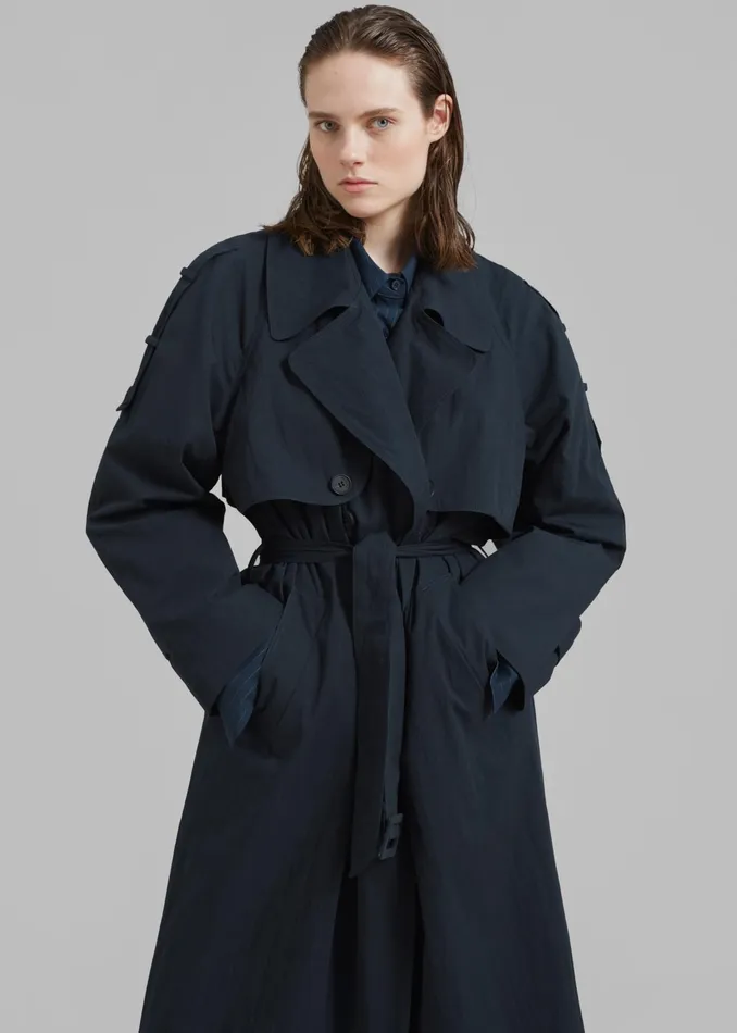 The Frankie Shop Outerwear Fitz Trench Coat 8211 Navy 8211 Women