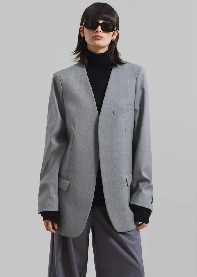 The Frankie Shop Outerwear Gillian Collarless Blazer 8211 Grey 8211 Women