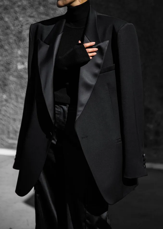The Frankie Shop Outerwear Halle Satin Collar Blazer 8211 Black 8211 Women
