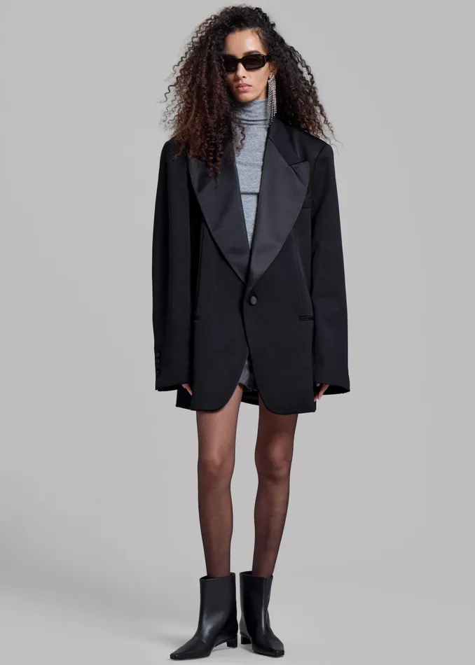 The Frankie Shop Outerwear Halle Satin Collar Blazer 8211 Black 8211 Women