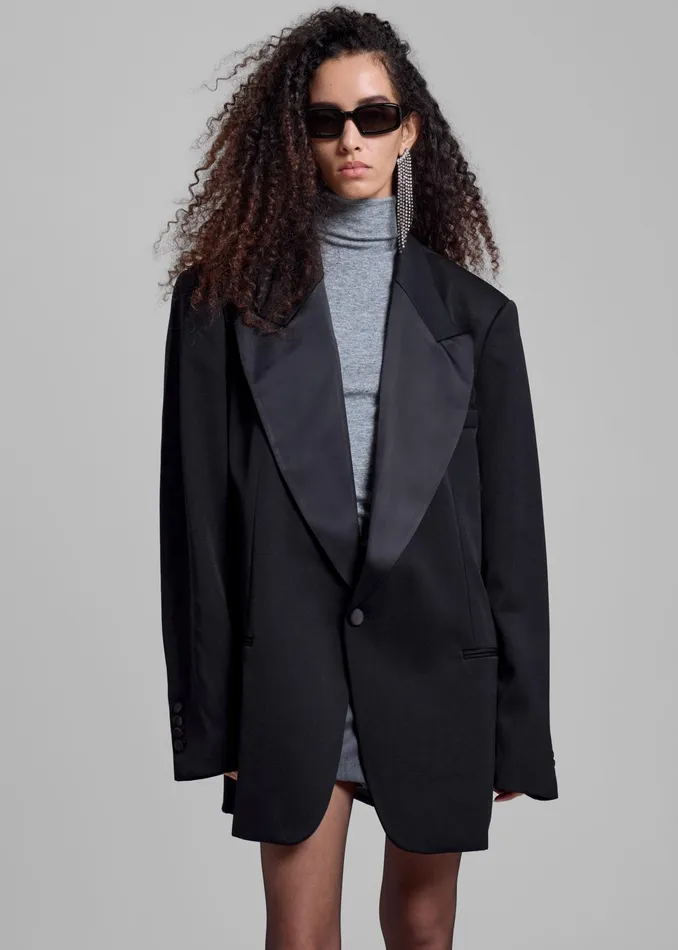 The Frankie Shop Outerwear Halle Satin Collar Blazer 8211 Black 8211 Women