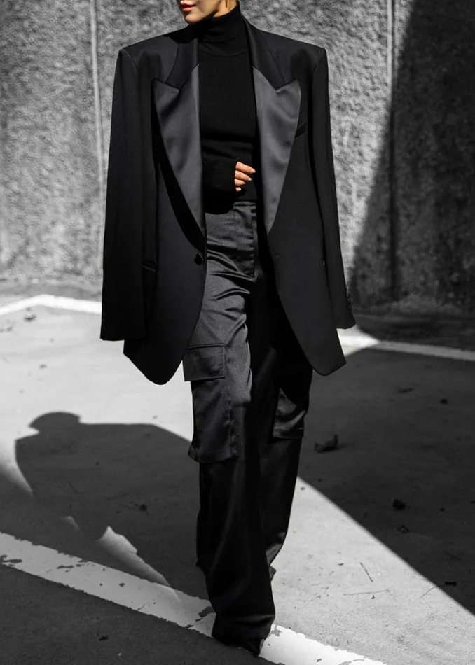 The Frankie Shop Outerwear Halle Satin Collar Blazer 8211 Black 8211 Women