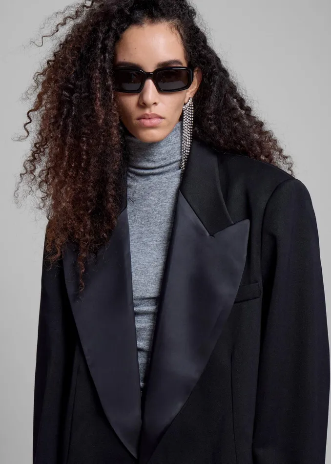 The Frankie Shop Outerwear Halle Satin Collar Blazer 8211 Black 8211 Women