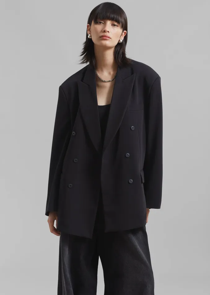 The Frankie Shop Outerwear Kelsey Double Breasted Blazer 8211 Black 8211 Women