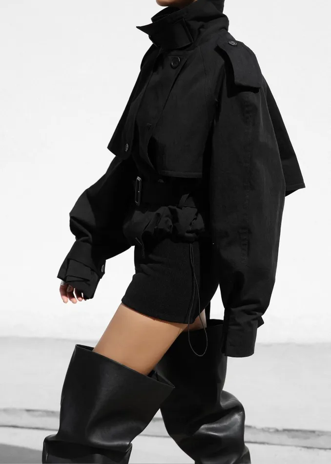The Frankie Shop Outerwear Mads Cropped Trench 8211 Black 8211 Women
