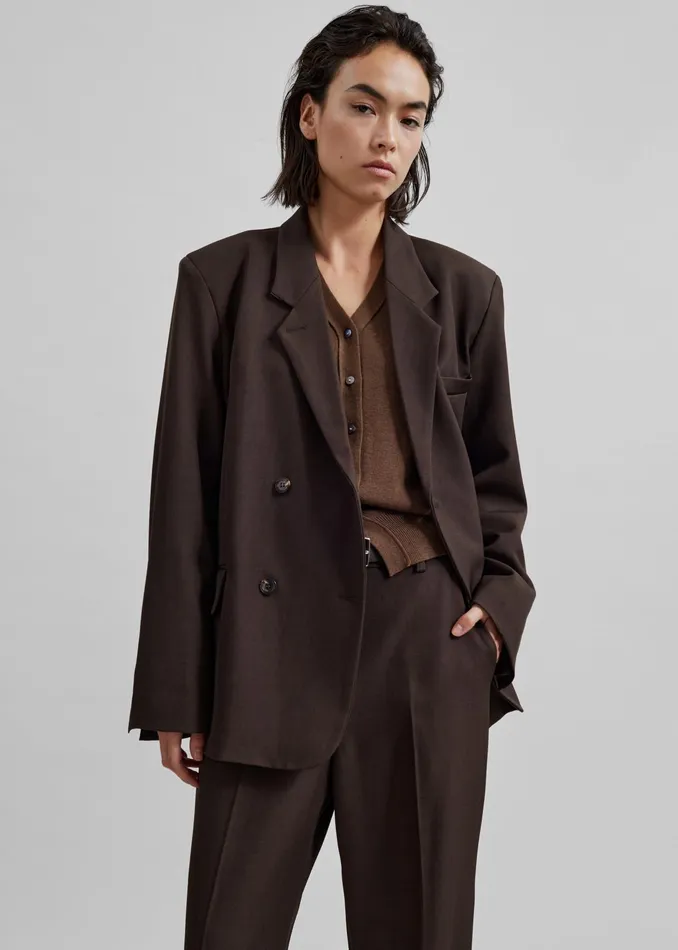 The Frankie Shop Outerwear Nisha Double Breasted Blazer 8211 Brown 8211 Women