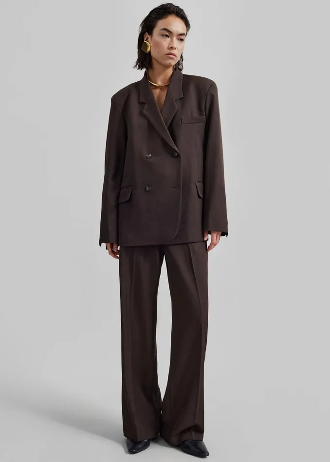 The Frankie Shop Outerwear Nisha Double Breasted Blazer 8211 Brown 8211 Women