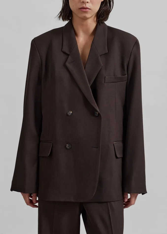 The Frankie Shop Outerwear Nisha Double Breasted Blazer 8211 Brown 8211 Women
