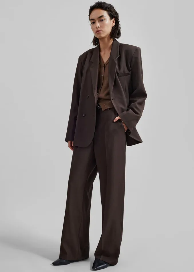 The Frankie Shop Outerwear Nisha Double Breasted Blazer 8211 Brown 8211 Women