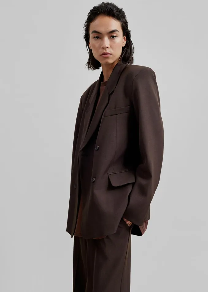 The Frankie Shop Outerwear Nisha Double Breasted Blazer 8211 Brown 8211 Women