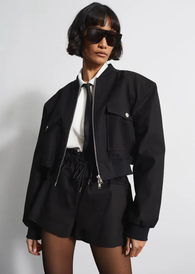 The Frankie Shop Outerwear Pomona Crop Bomber Jacket 8211 Black 8211 Women