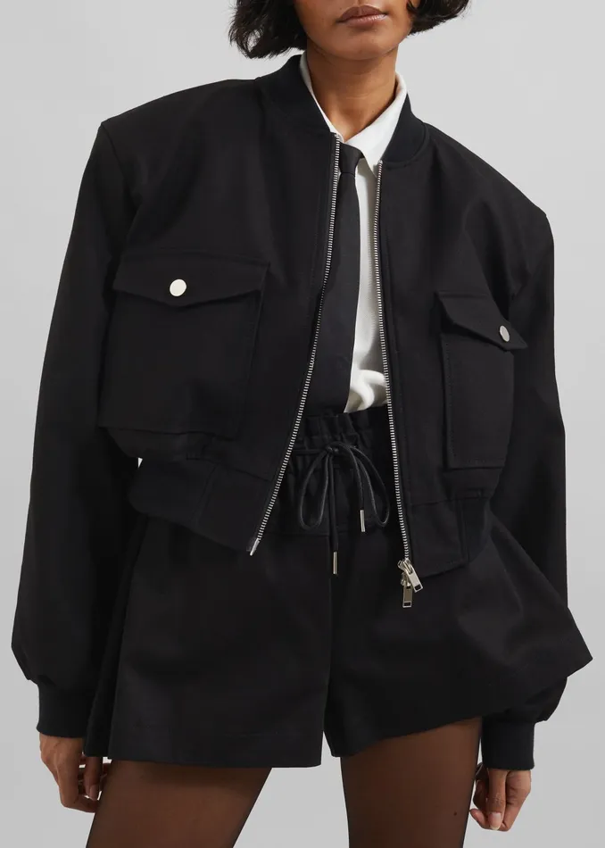 The Frankie Shop Outerwear Pomona Crop Bomber Jacket 8211 Black 8211 Women