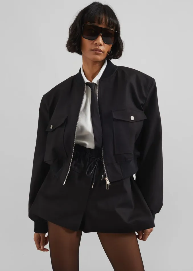 The Frankie Shop Outerwear Pomona Crop Bomber Jacket 8211 Black 8211 Women