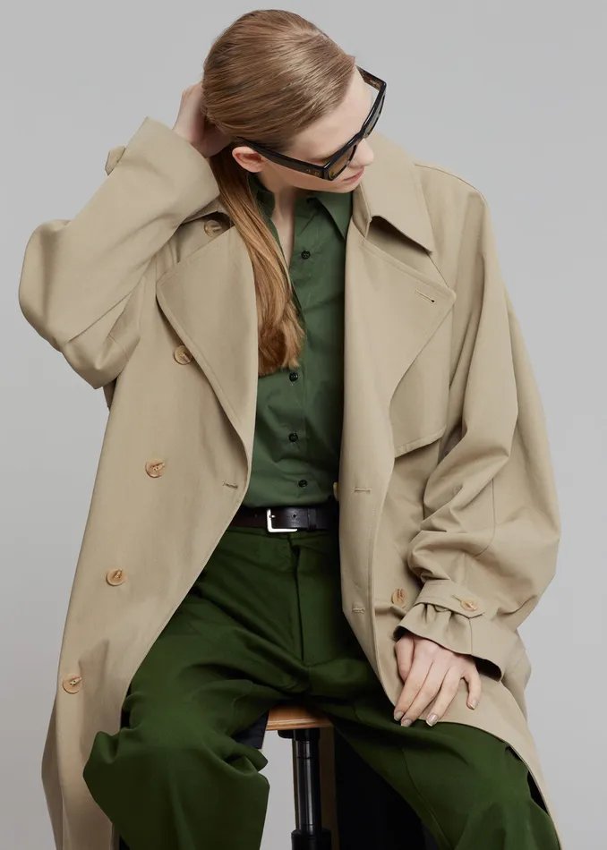 The Frankie Shop Outerwear Umi Belted Trench Coat 8211 Beige 8211 MenWomen