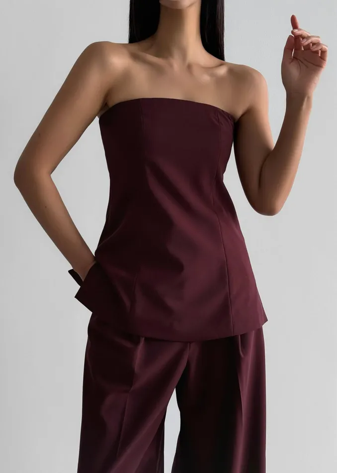 The Frankie Shop Tops Abbie Strapless Top 8211 Burgundy 8211 Women