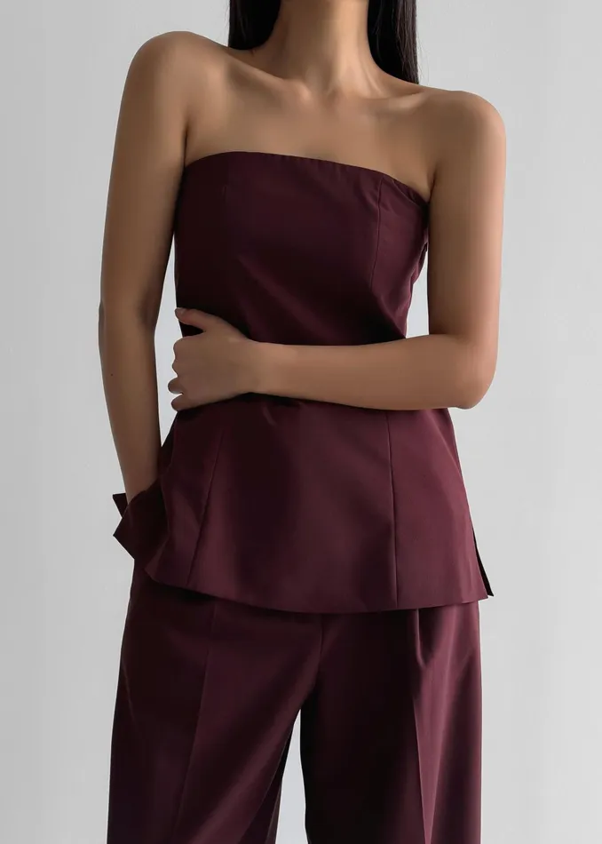 The Frankie Shop Tops Abbie Strapless Top 8211 Burgundy 8211 Women