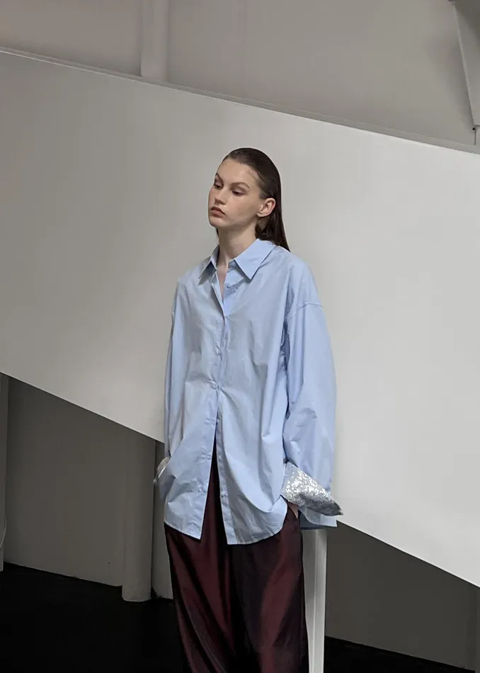 The Frankie Shop Tops Aniston Button Up Shirt 8211 Sky 8211 Women