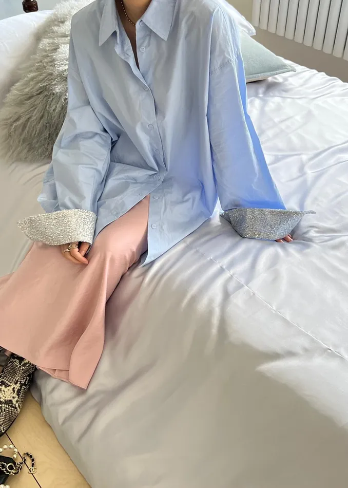 The Frankie Shop Tops Aniston Button Up Shirt 8211 Sky 8211 Women