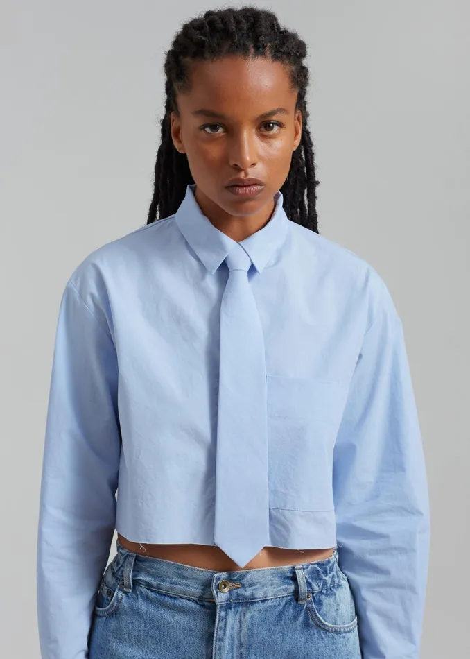 The Frankie Shop Tops Annie Necktie Shirt 8211 Sky 8211 Women