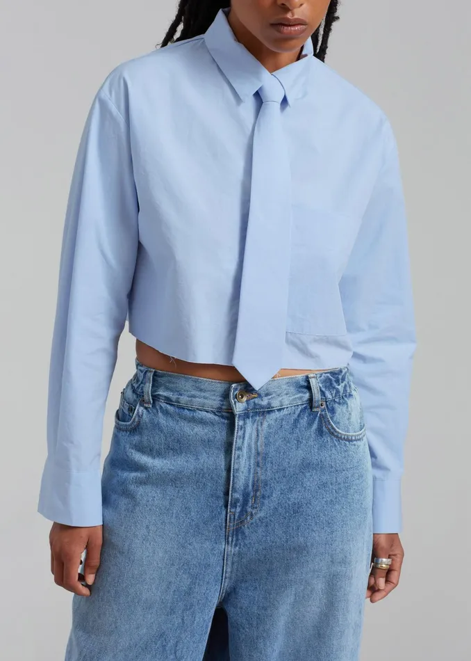 The Frankie Shop Tops Annie Necktie Shirt 8211 Sky 8211 Women