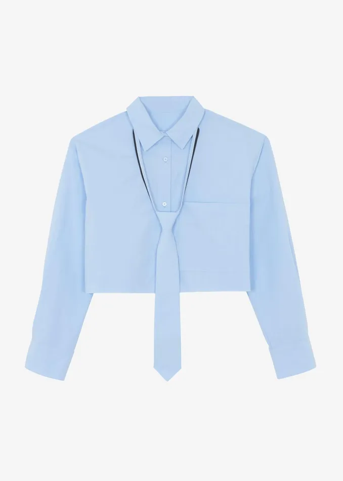 The Frankie Shop Tops Annie Necktie Shirt 8211 Sky 8211 Women