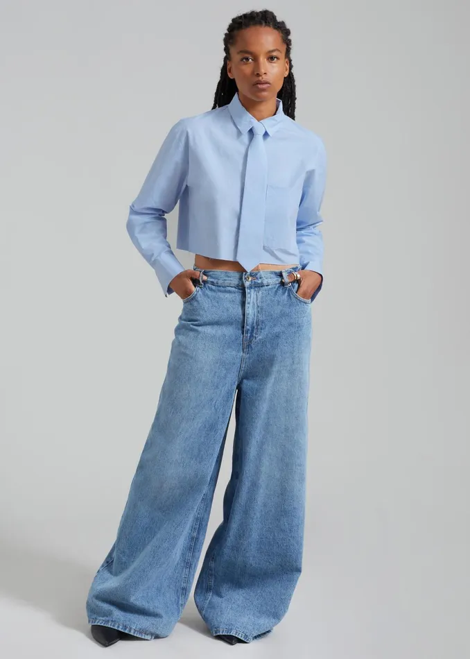 The Frankie Shop Tops Annie Necktie Shirt 8211 Sky 8211 Women