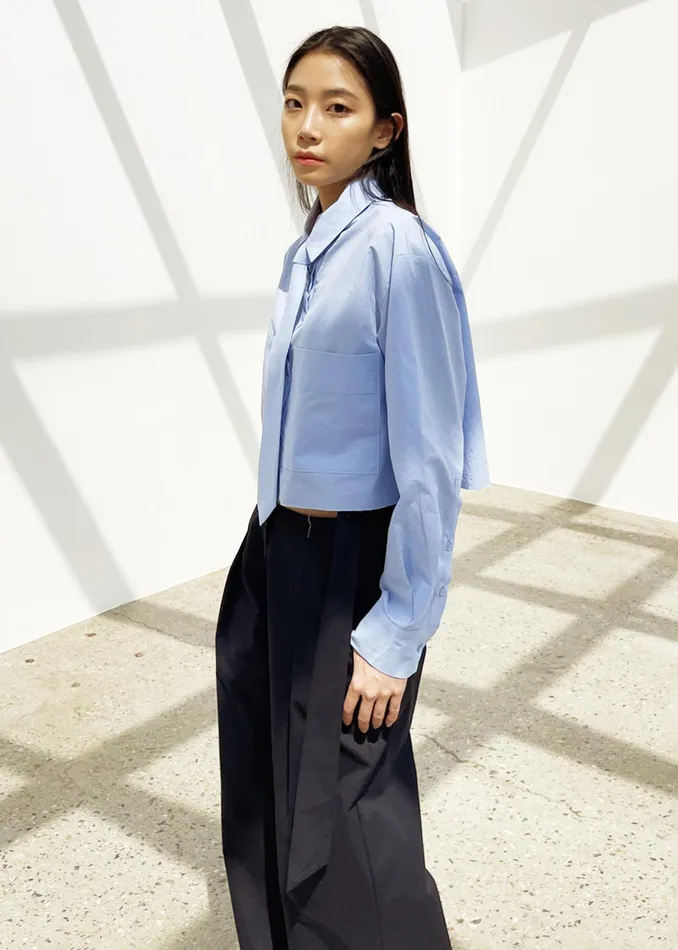 The Frankie Shop Tops Annie Necktie Shirt 8211 Sky 8211 Women