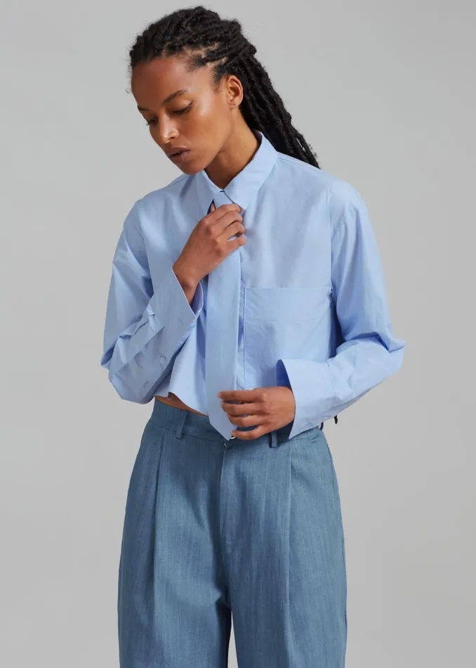 The Frankie Shop Tops Annie Necktie Shirt 8211 Sky 8211 Women