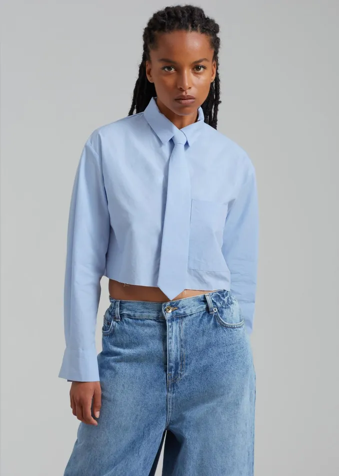 The Frankie Shop Tops Annie Necktie Shirt 8211 Sky 8211 Women