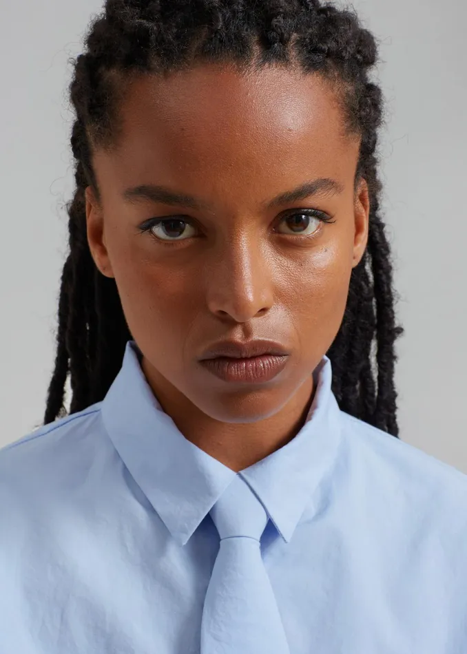 The Frankie Shop Tops Annie Necktie Shirt 8211 Sky 8211 Women