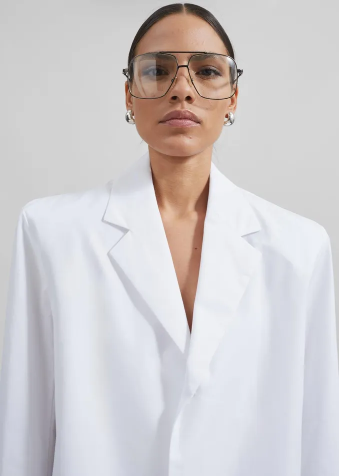 The Frankie Shop Tops Avianna Padded Button Up Shirt 8211 White 8211 Women
