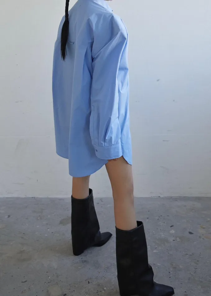 The Frankie Shop Tops Brenna Padded Button Up Shirt 8211 Blue 8211 Women