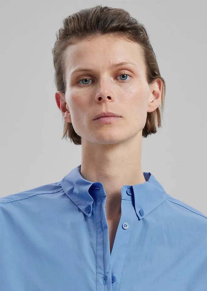 The Frankie Shop Tops Brenna Padded Button Up Shirt 8211 Blue 8211 Women