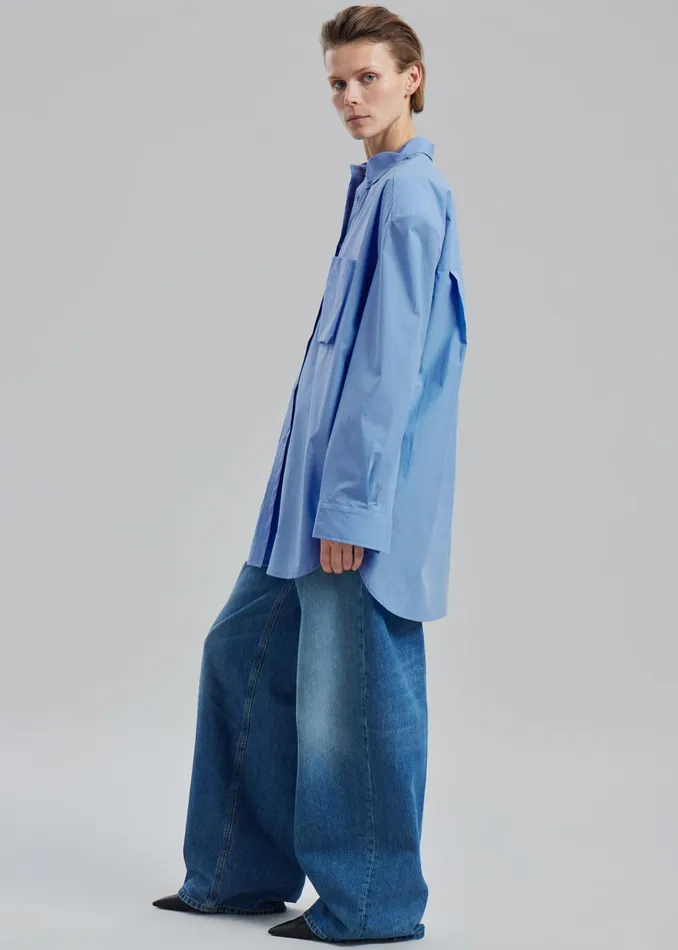 The Frankie Shop Tops Brenna Padded Button Up Shirt 8211 Blue 8211 Women