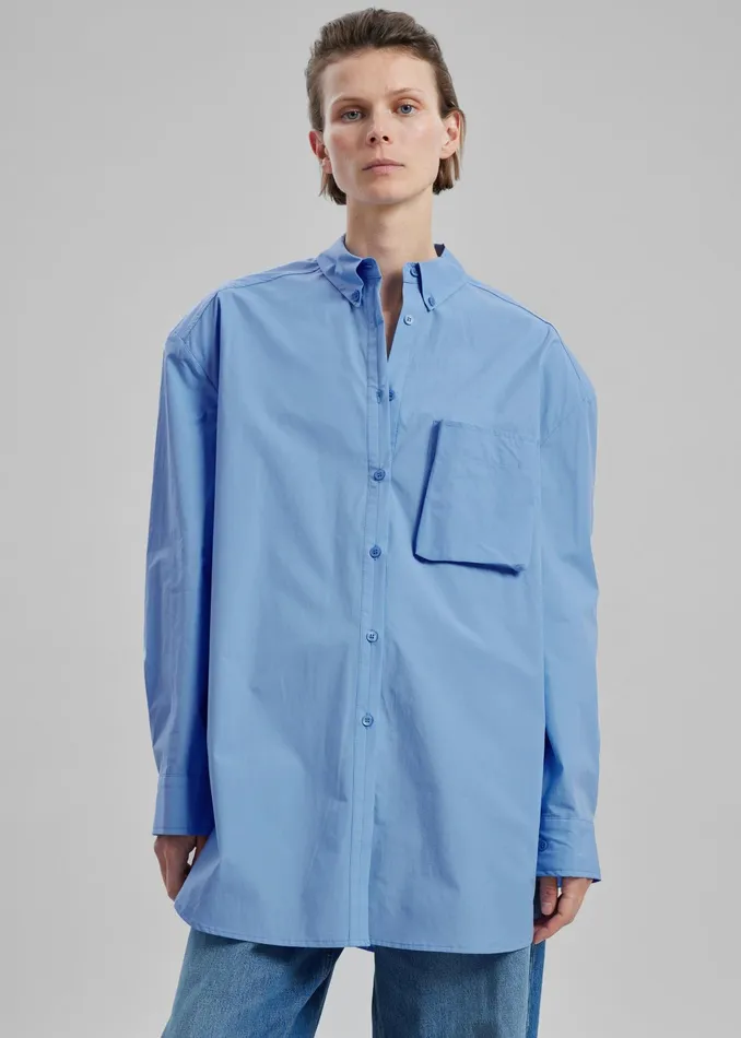 The Frankie Shop Tops Brenna Padded Button Up Shirt 8211 Blue 8211 Women
