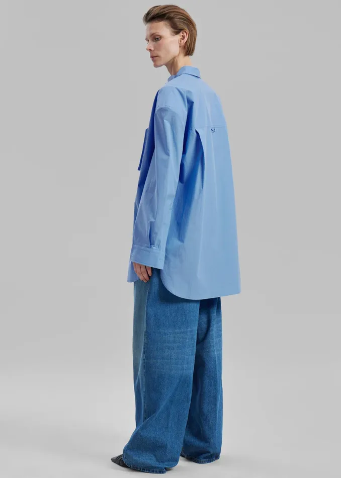 The Frankie Shop Tops Brenna Padded Button Up Shirt 8211 Blue 8211 Women
